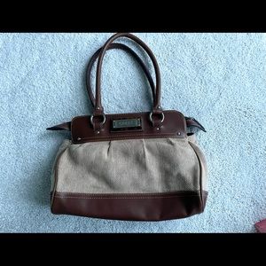 CHAPS Ralph Lauren Vintage Tweed and Brown Leather Bag